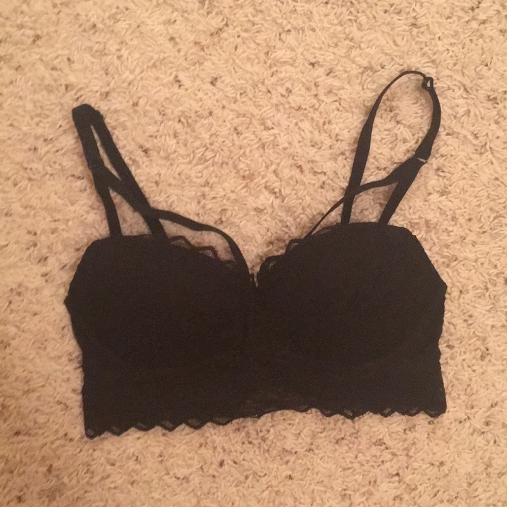 Sexy black lace push up strappy bralette